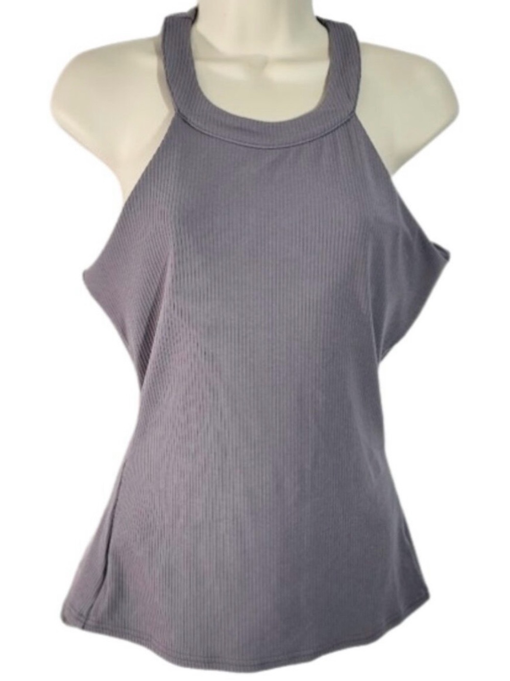 ALO Yoga Ribbed High-Neck Racerback bra Tank Charcoal size Medium - Picture 8 of 8